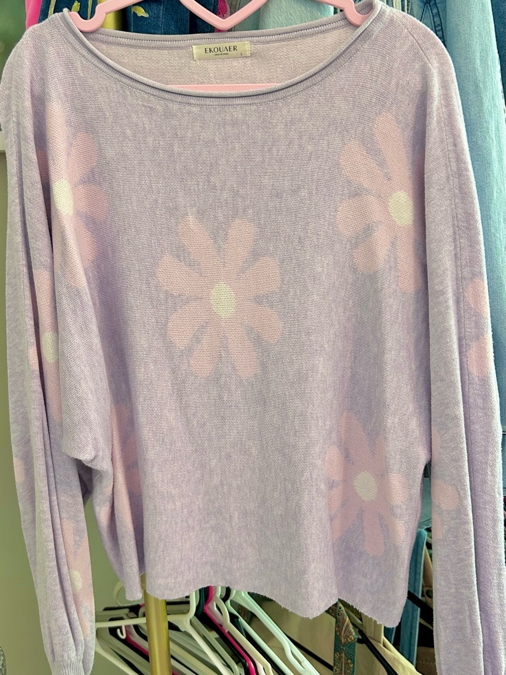 Ekouaer Lilac Daisy Crewneck Sweater